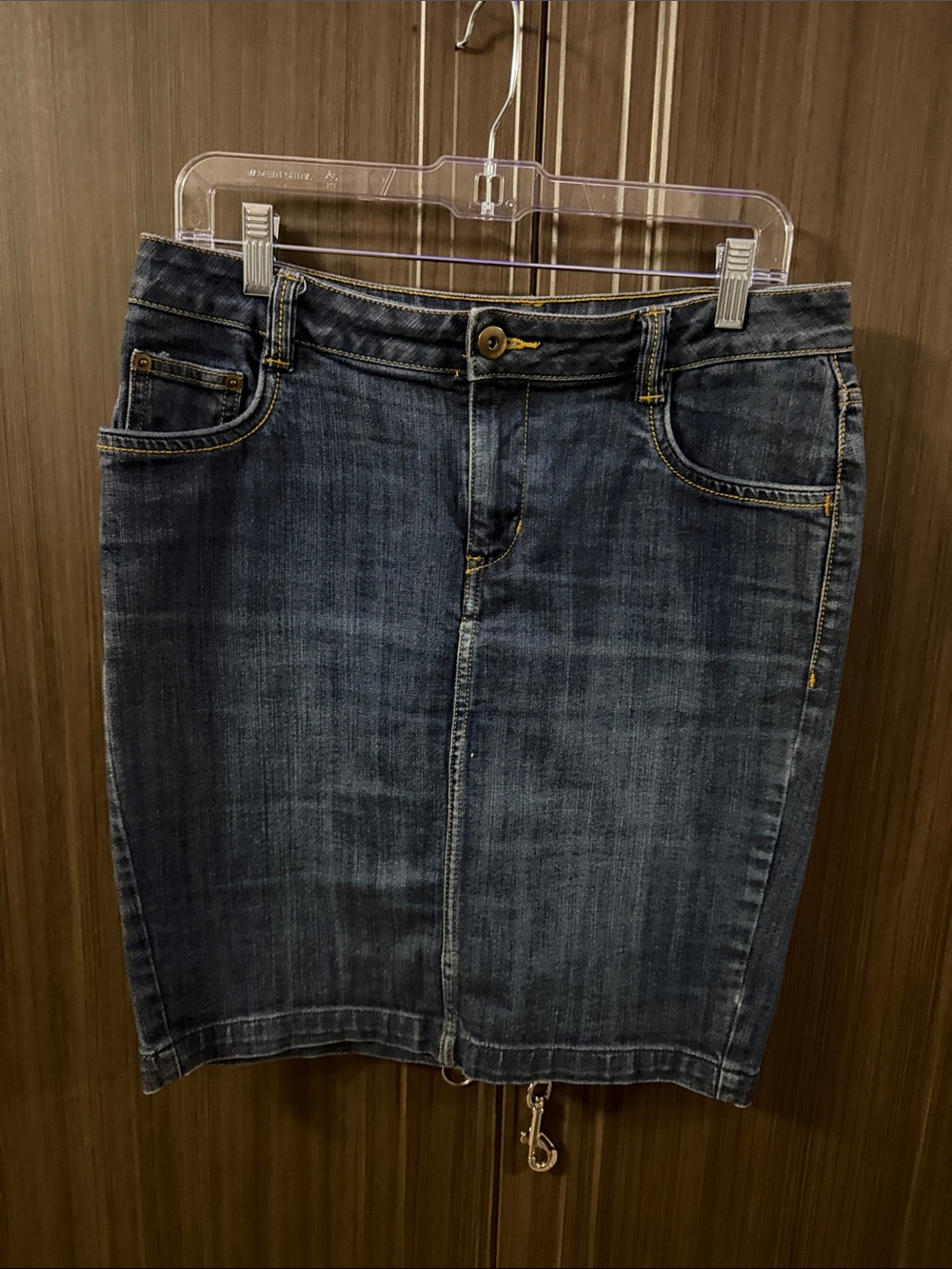 H&M Dark Blue Denim Pencil Skirt with Front Seam